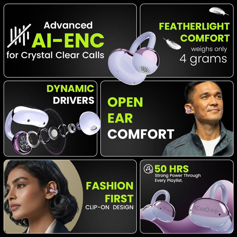 ACwO DwOTS Flow Open-Ear Listening, 50h Playtime ENC, Dual Connectivity, OWS Bluetooth Headset