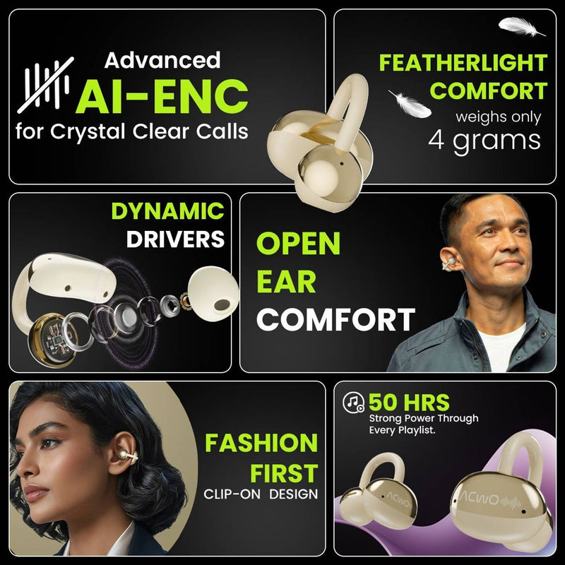ACwO DwOTS Flow Open-Ear Listening, 50h Playtime ENC, Dual Connectivity, OWS Bluetooth Headset