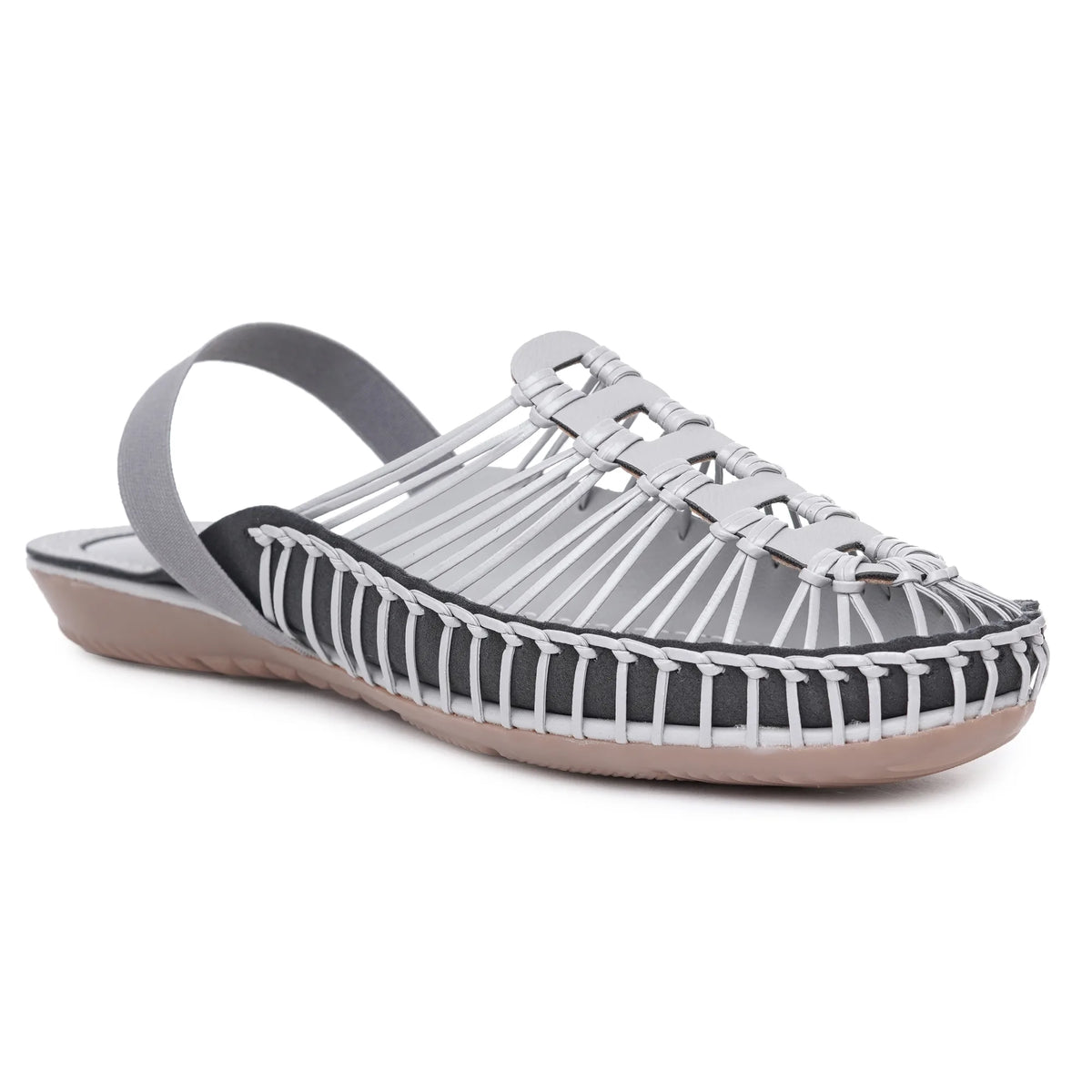 Gray Handcrafted Flat Sandal Clogs-5