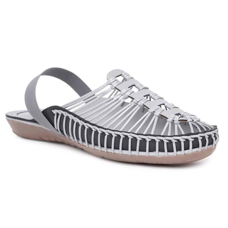 Gray Handcrafted Flat Sandal Clogs-5
