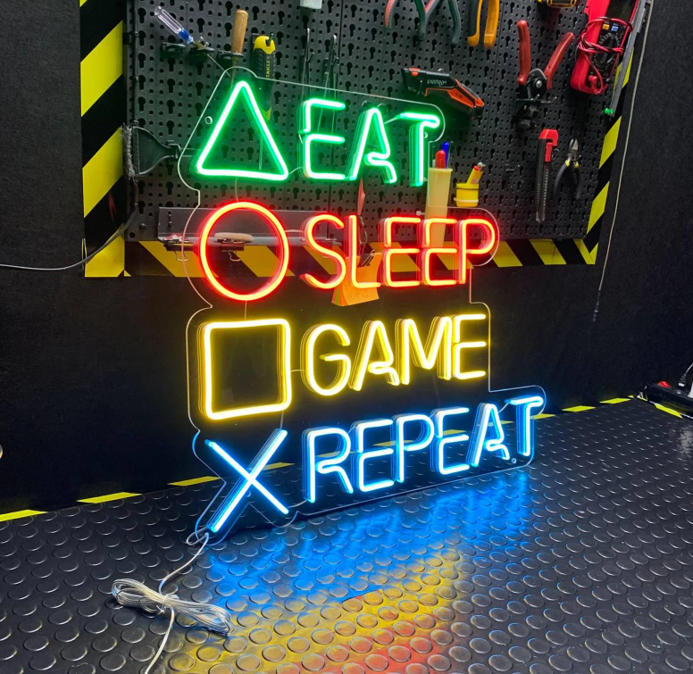 Eat Sleep Game Repeat Neon Sign – RGB Game Room LED Wall Light Neonsignsindia
