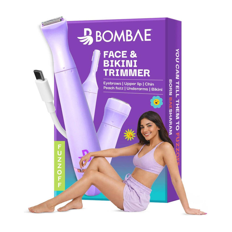 Bombae Face & Bikini Trimmer for Women, Hair Remover for Women Trimmer 90 min Runtime 2 Length Settings (Purple)