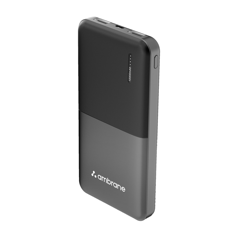 Ambrane 10000 mAh 12 W Compact Pocket Size Power Bank (Black, Lithium Polymer, Fast Charging for Mobile)