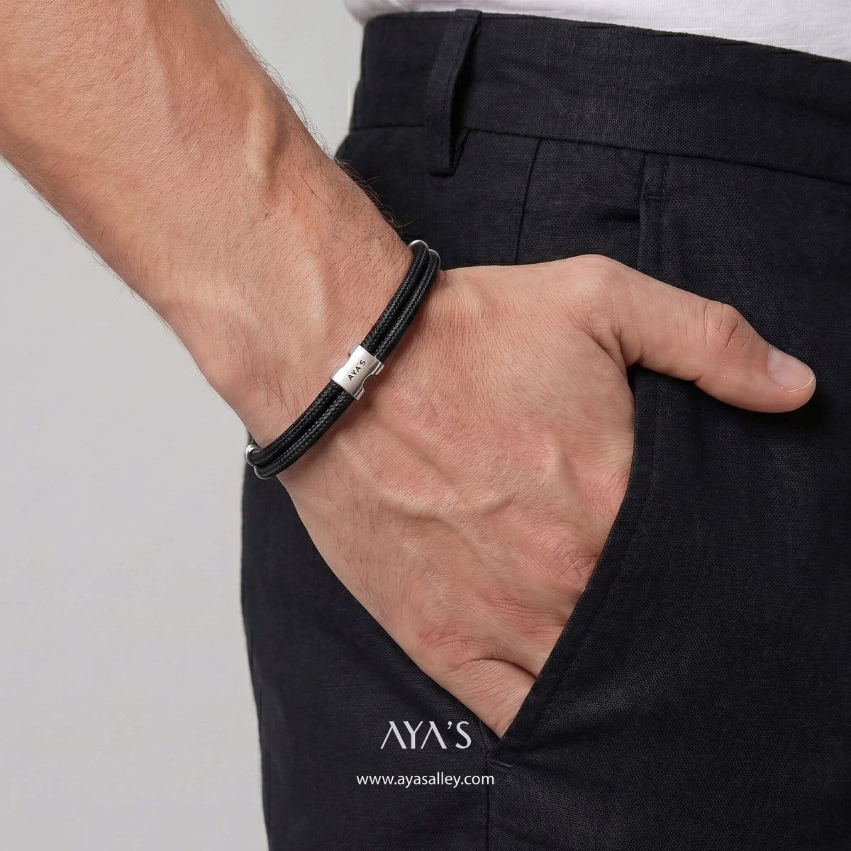 Erae Bracelet | 925 Sterling Silver, Premium Paracord, Rhodium Plating & Glossy Finish