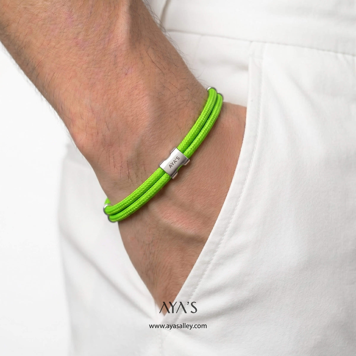 Erae Bracelet | 925 Sterling Silver, Premium Paracord, Rhodium Plating & Glossy Finish