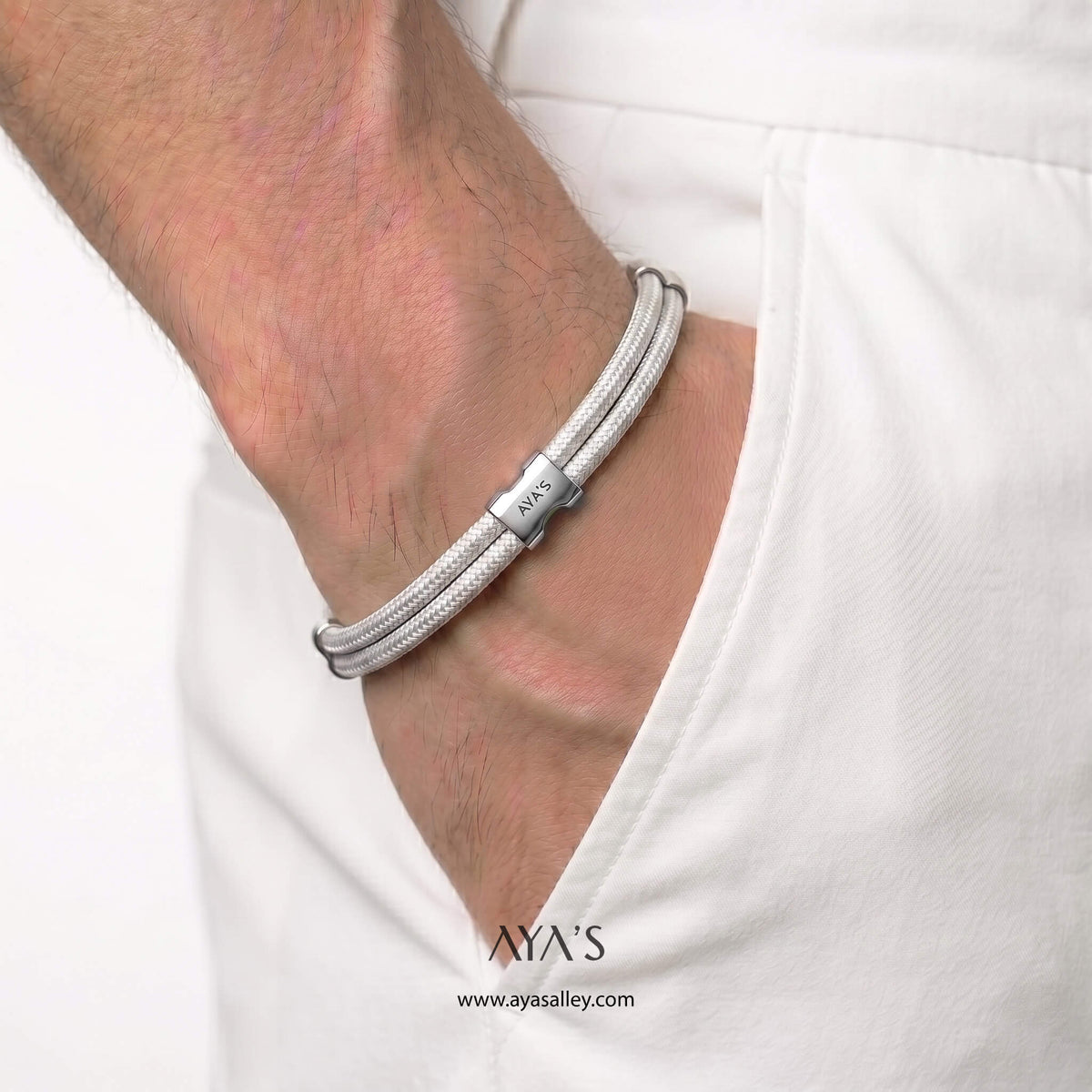 Erae Bracelet | 925 Sterling Silver, Premium Paracord, Rhodium Plating & Glossy Finish