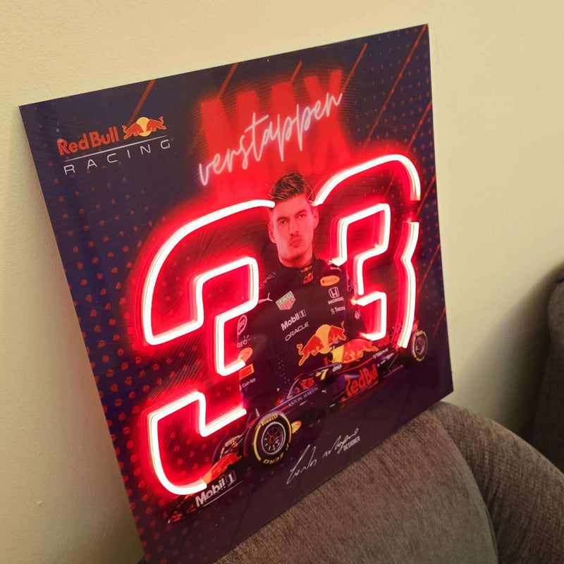 F1 Max Verstappen#16 Red Bull Neon Sign – UV Printed LED Wall Art 18"x18 " Inch Neonsignsindia