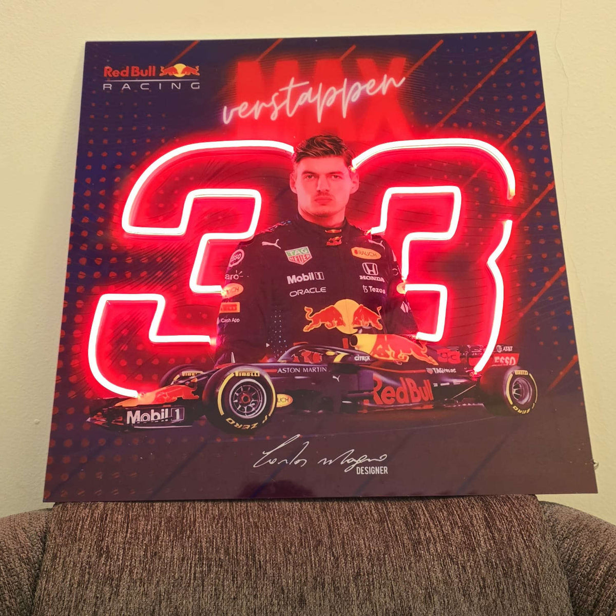 F1 Max Verstappen#16 Red Bull Neon Sign – UV Printed LED Wall Art 18"x18 " Inch Neonsignsindia