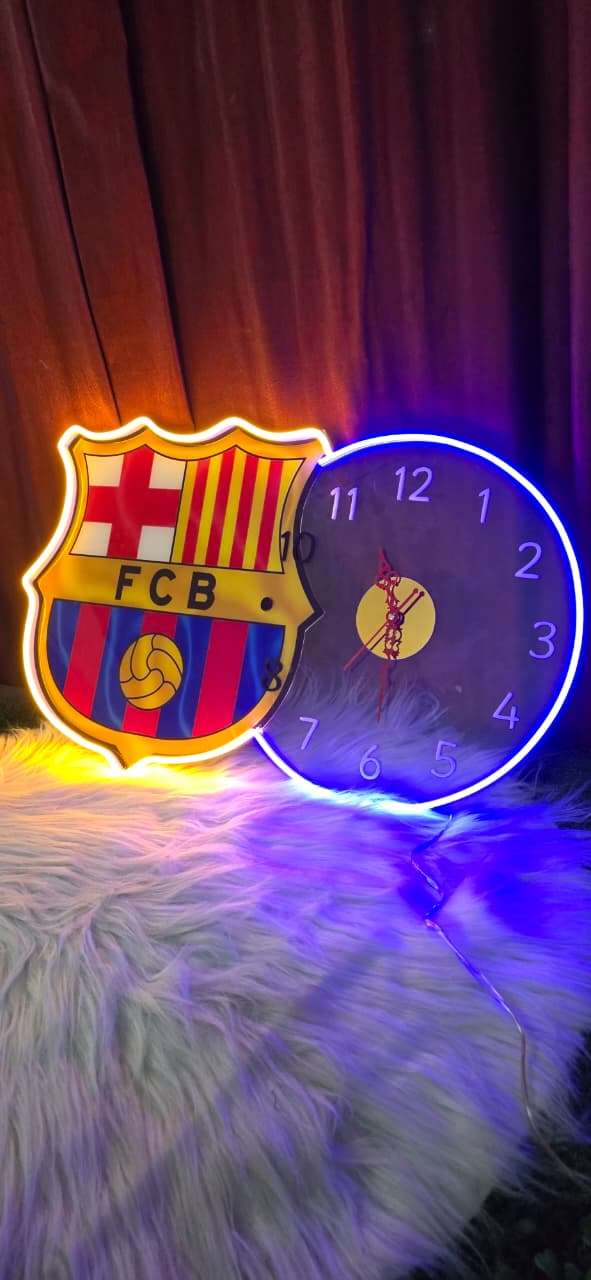 FCB Neon LED Wall Clock – Football Fan Glow Decor (14*24 inch) | Neon Signs India — Image 1