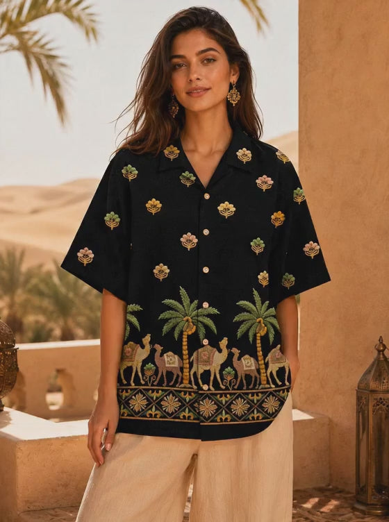 WOMAN DESERT ERA OVERSIZE EMBROIDERY  SHIRT