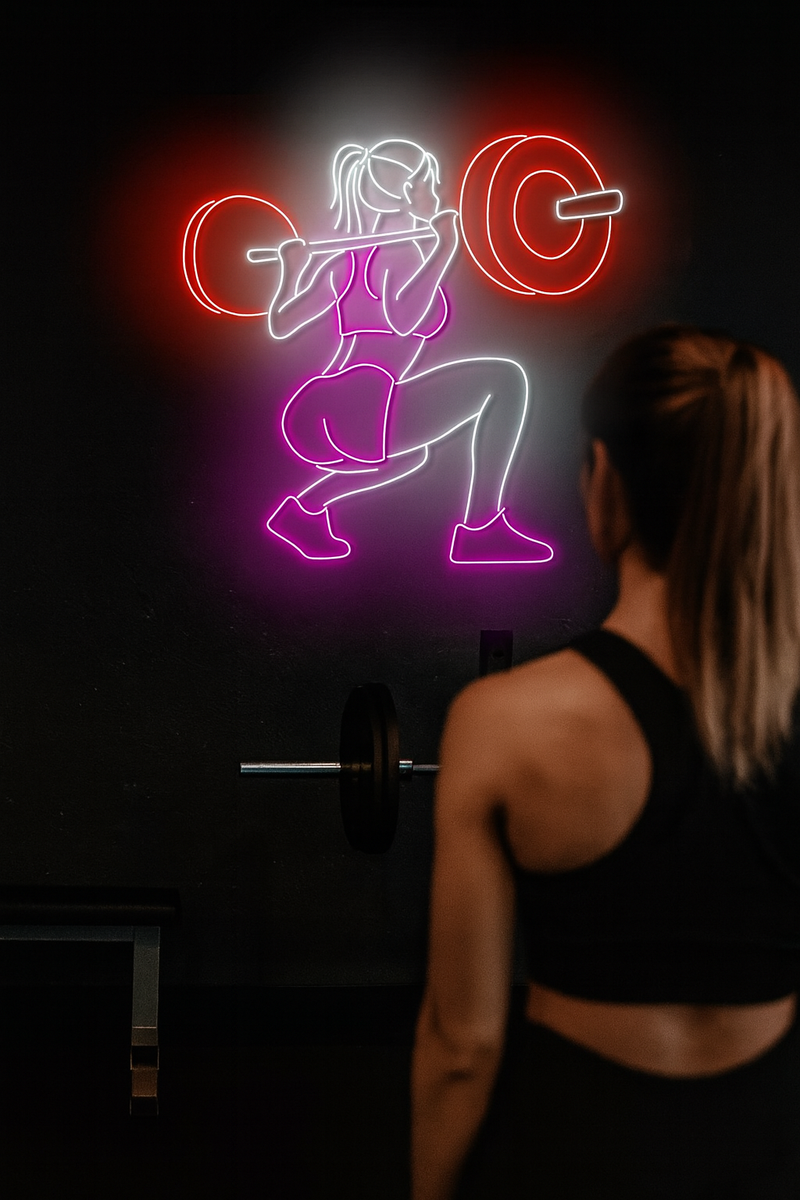 Female Weightlifter Neon Sign – Gym Motivation LED Neon Light Neonsignsindia