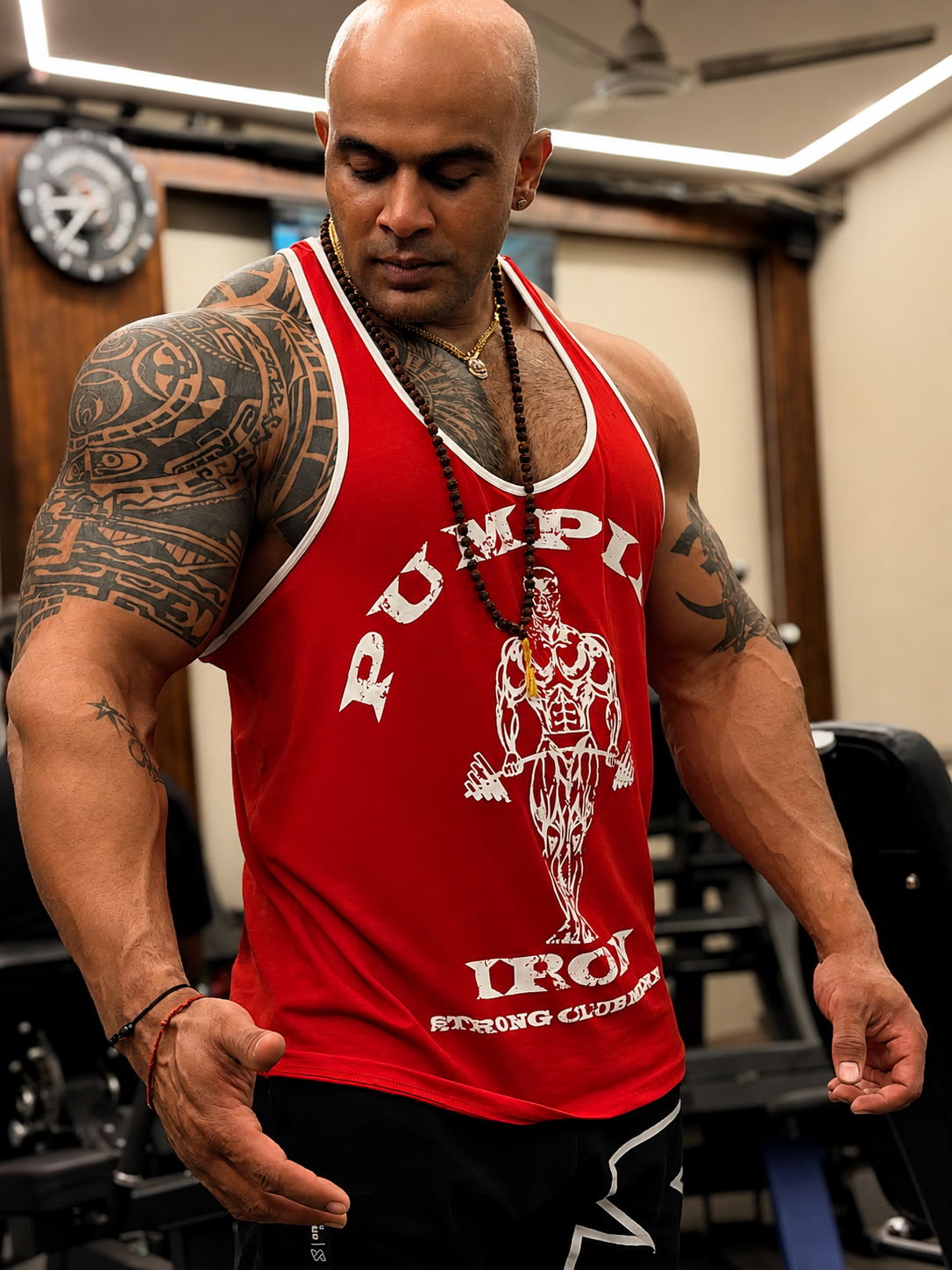 Red White - T109 - Pumping Iron - Gym Tank Top