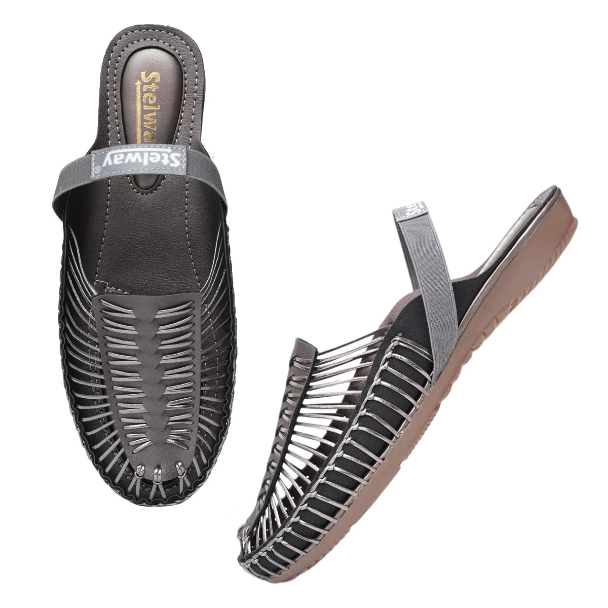 Metallic Gray Handcrafted Clogs-6