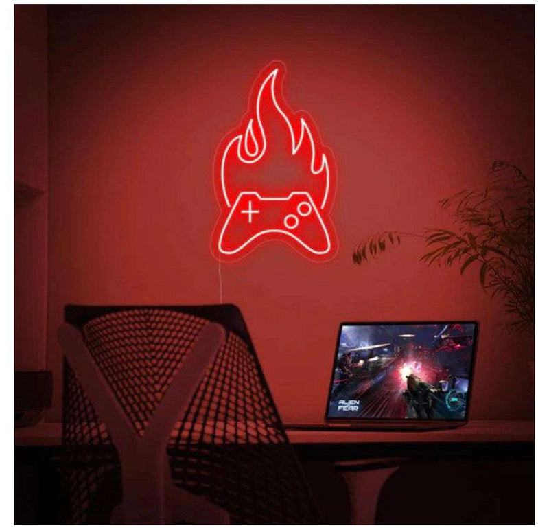 Flaming Controller – Red Gaming Neon Wall Sign Game Room | Neon Signs India — Image 1