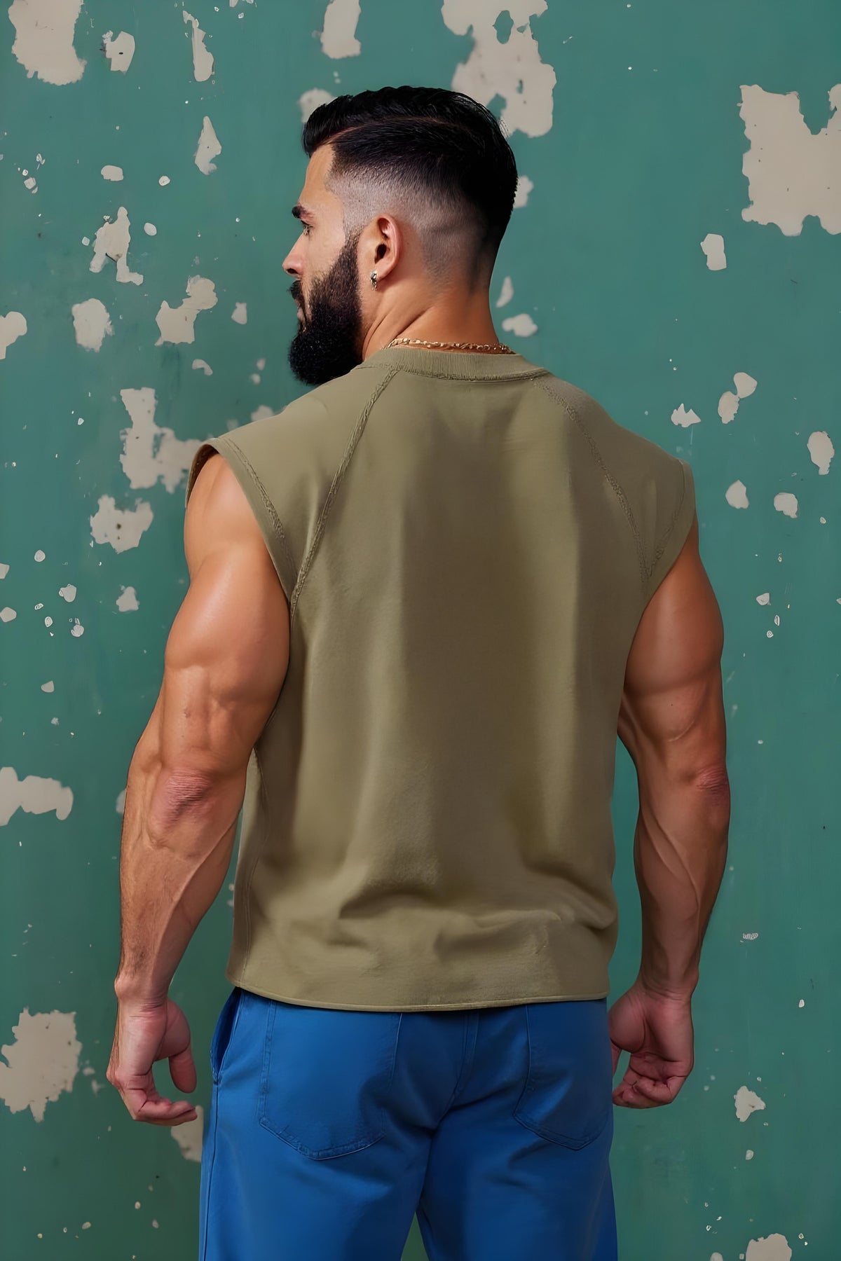 Army Green - T107 - Pumping Iron - Gym Vintage Cut Offs