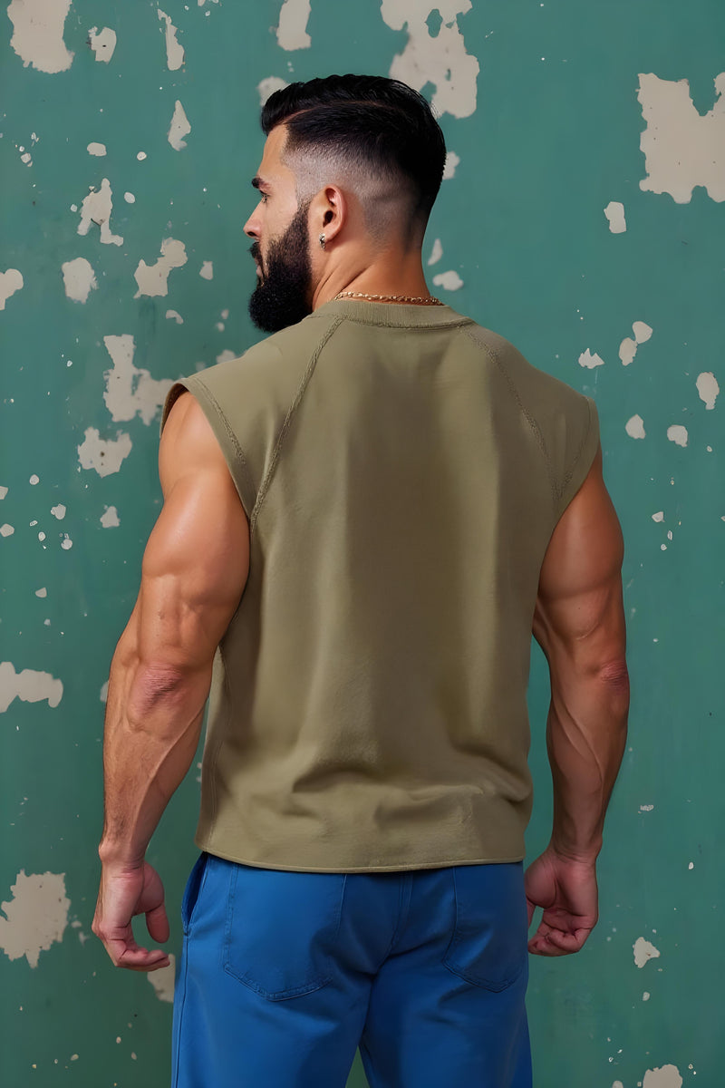 Army Green - T107 - Pumping Iron - Gym Vintage Cut Offs