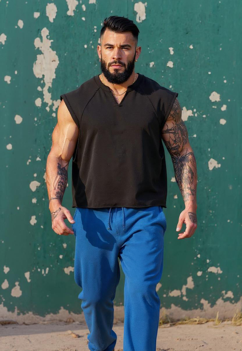 Black - T107 - Gym Vintage Cut Offs