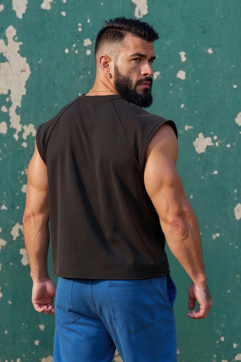Black - T107 - Gym Vintage Cut Offs