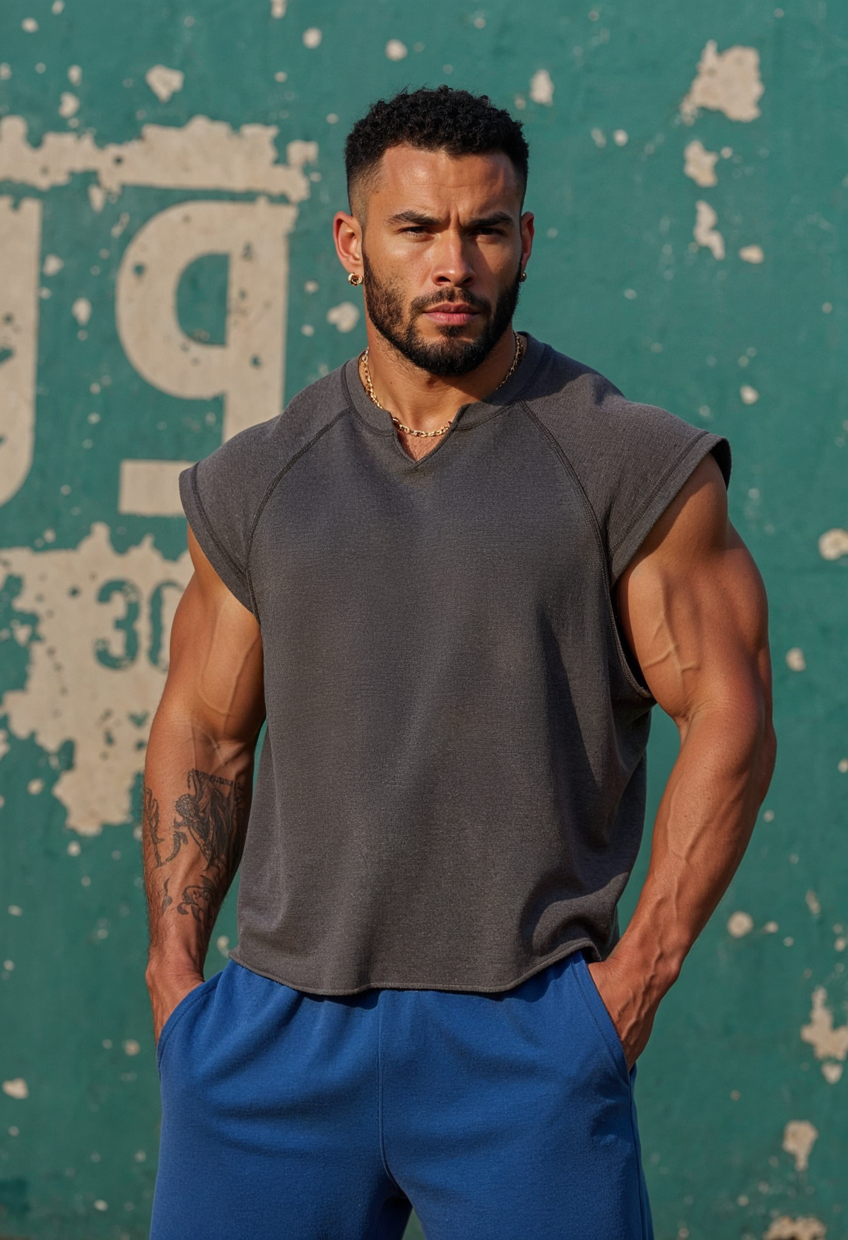 Dark Grey - T107 - Gym Vintage Cut Offs