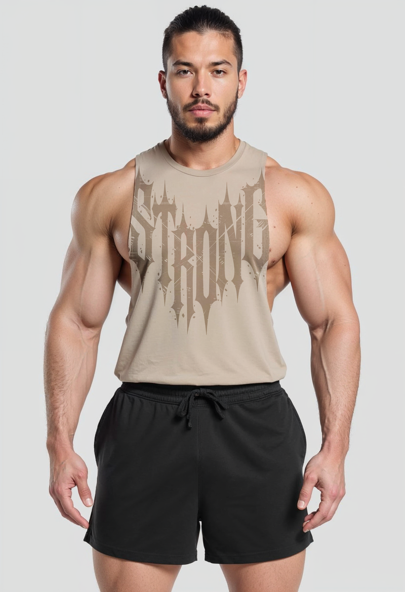 Beige - Strong Metal Font - T101 - Muscle Daddy