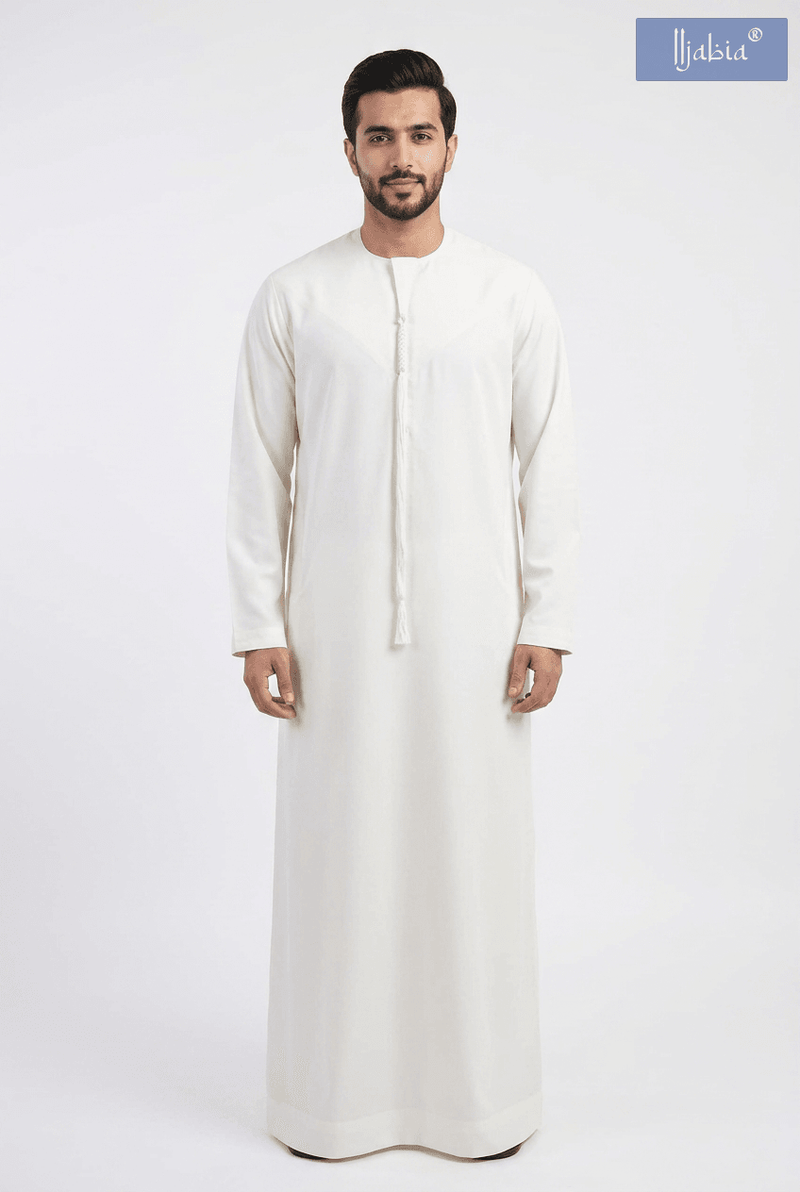 Emirati Thobe With Tassel - Premium TR Fabric - Off White