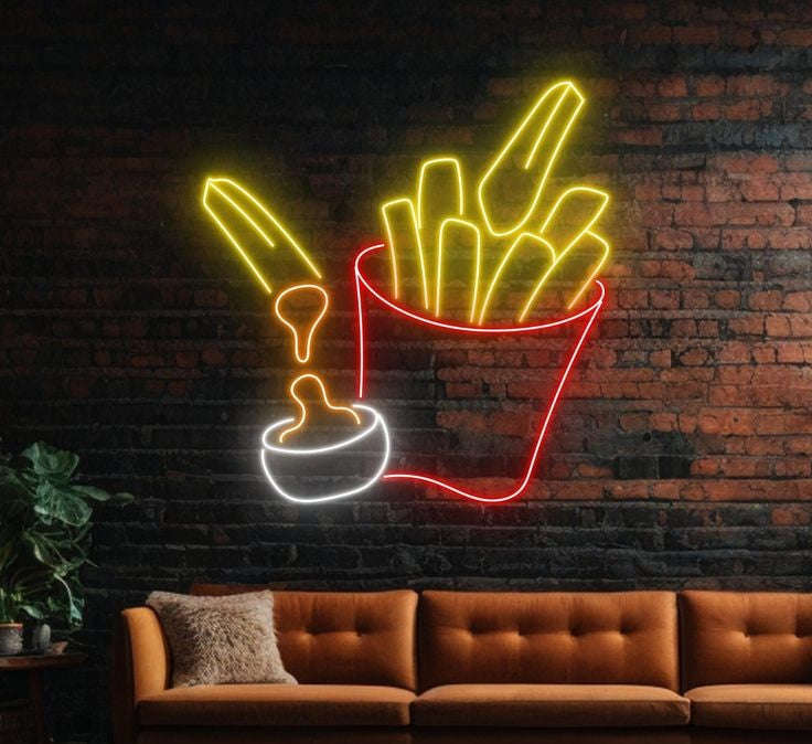 French Fries & Sauce Neon Wall Light – Fast Food Glow Neonsignsindia