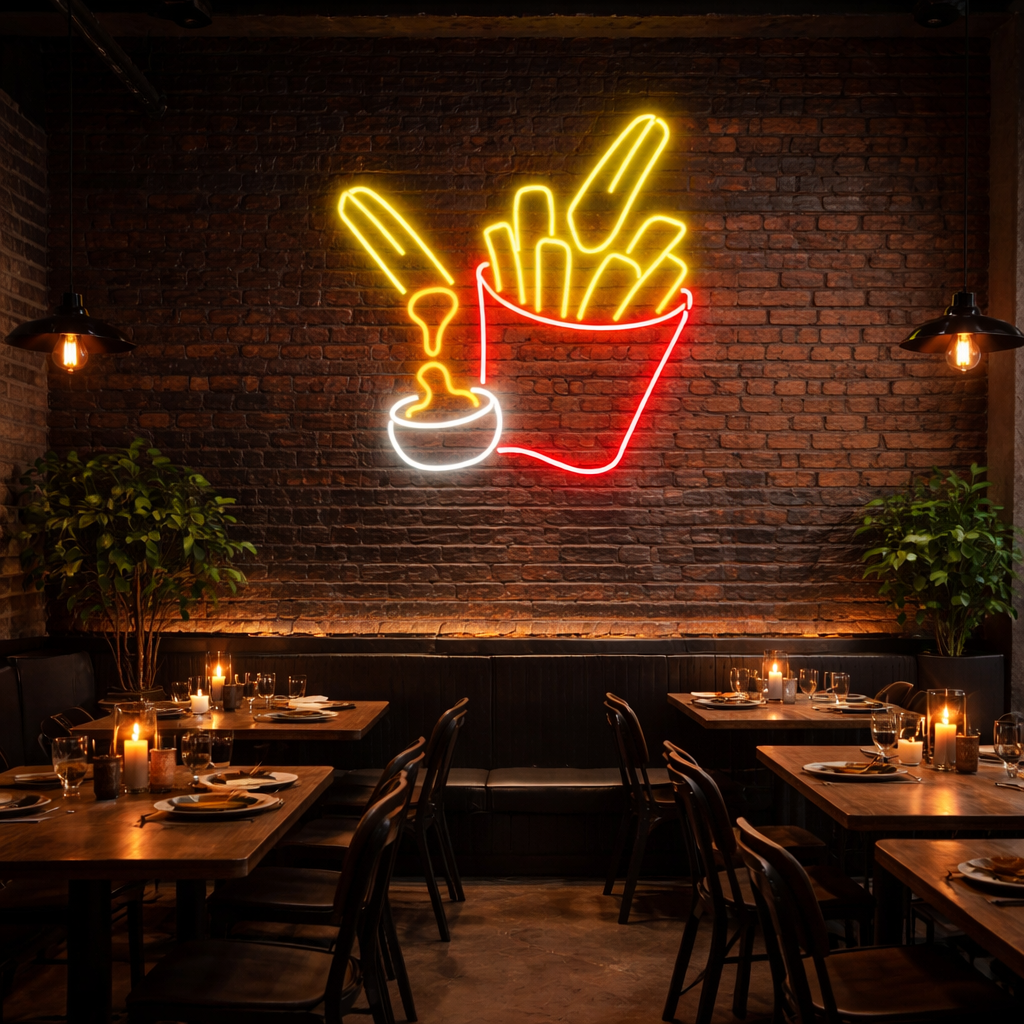 French Fries & Sauce Neon Wall Light – Fast Food Glow Neonsignsindia