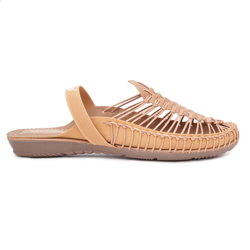 Beige Handcrafted Flat Sandal Clogs-6