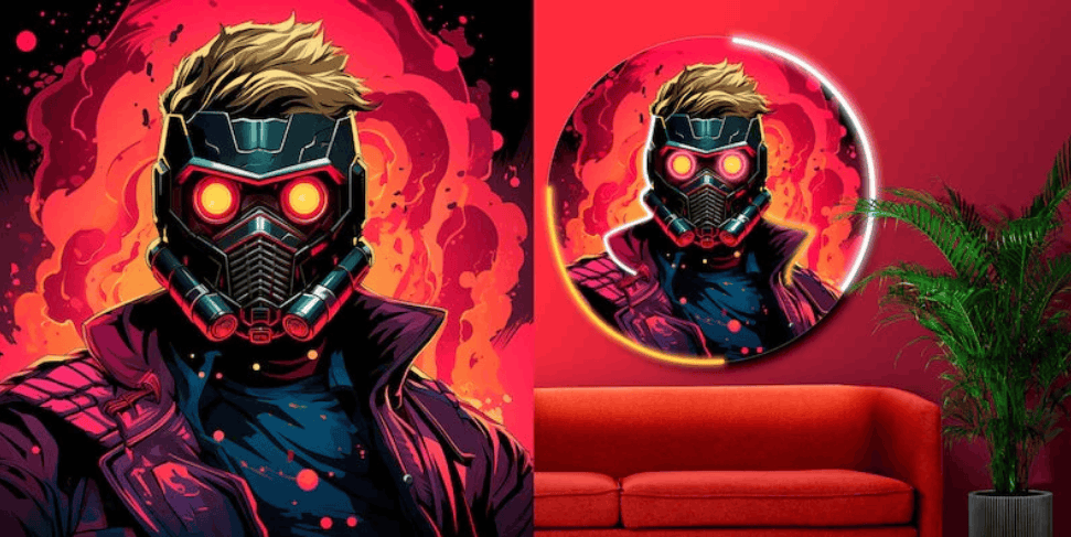 Galactic Masked Hero Neon Wall Art – Futuristic LED Circle Light | Neon Signs India — Image 3