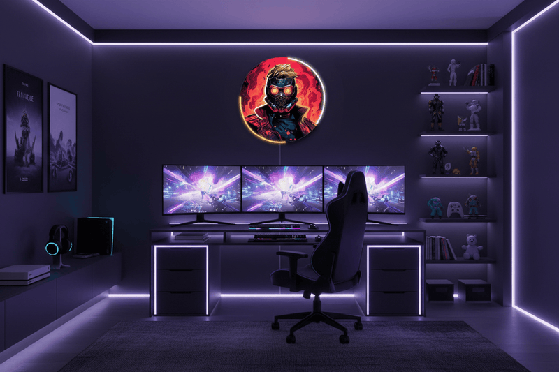 Galactic Masked Hero Neon Wall Art – Futuristic LED Circle Light | Neon Signs India — Image 1