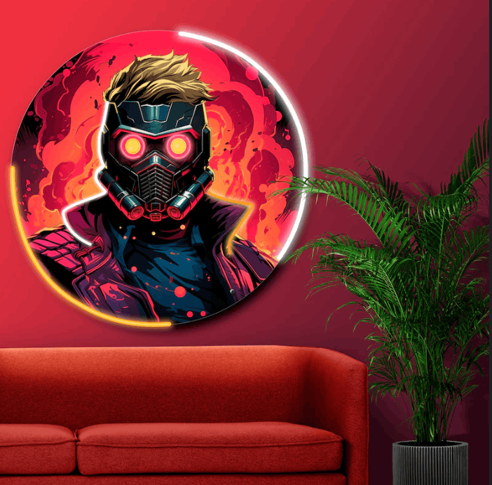 Galactic Masked Hero Neon Wall Art – Futuristic LED Circle Light | Neon Signs India — Image 2