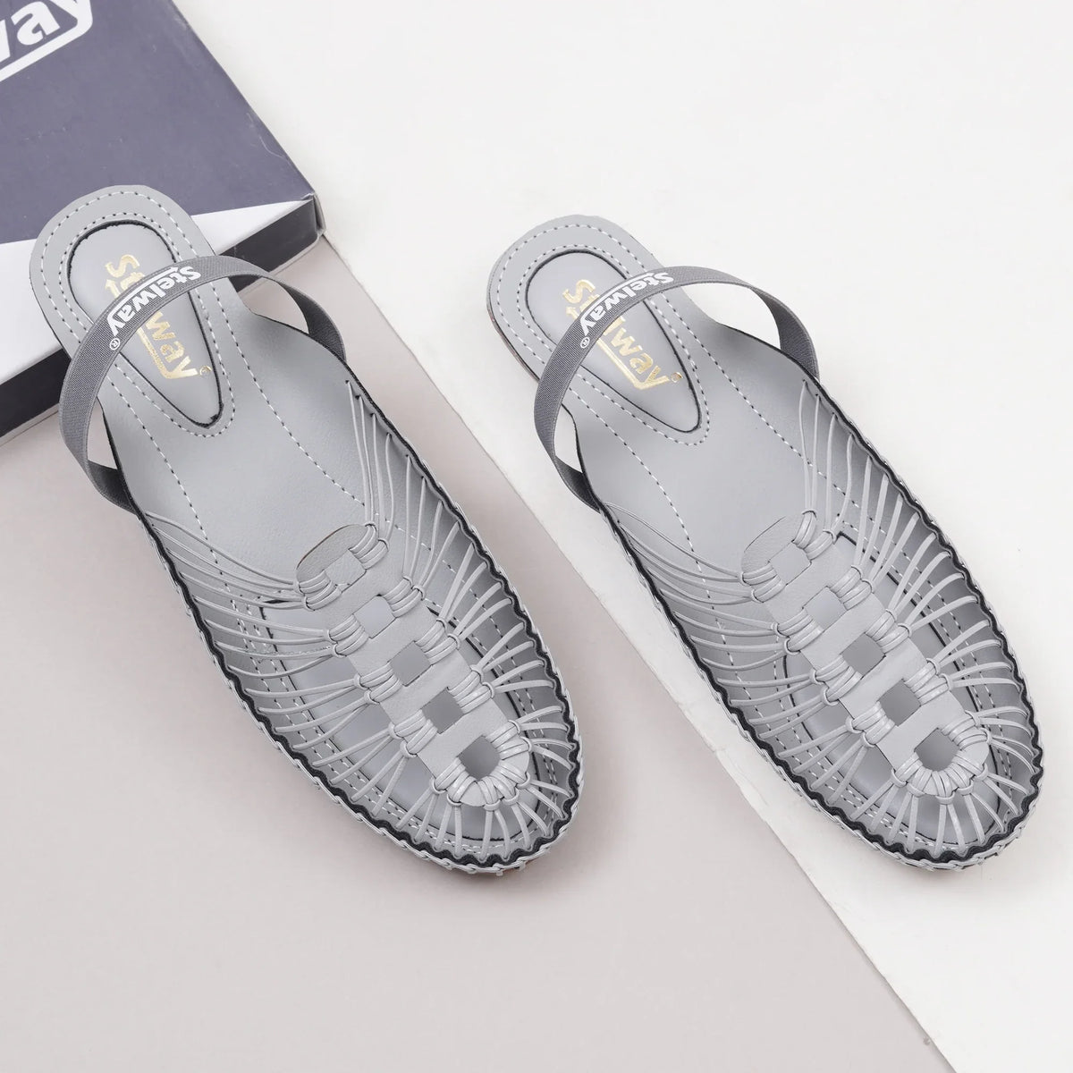Gray Handcrafted Flat Sandal Clogs-2