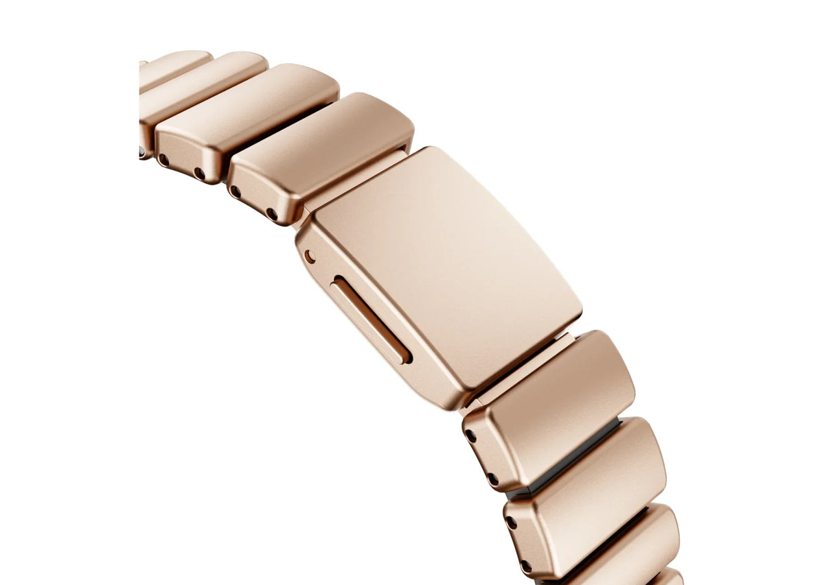 Interior view of the gold stainless steel Apple Watch strap showing soft black silicone lining for enhanced comfort, sweat resistance and all-day wear with Apple Watch Ultra 3, Series 11, Series 10 and Apple Watch SE.