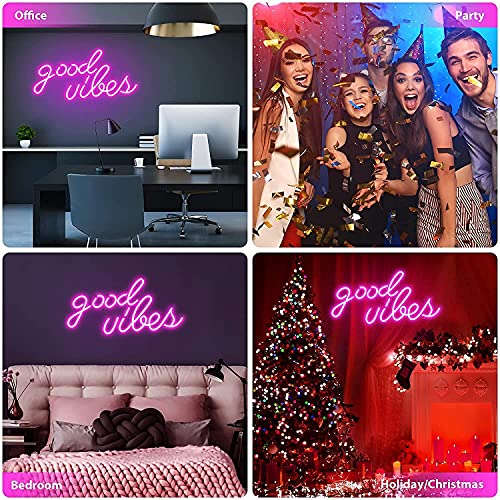Good Vibes Neon Sign (Pink) (12x6 inches) Neonsignsindia