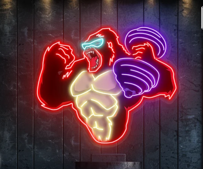 Gorilla Strength Neon LED Sign – Power Gym Wall Decor Neonsignsindia