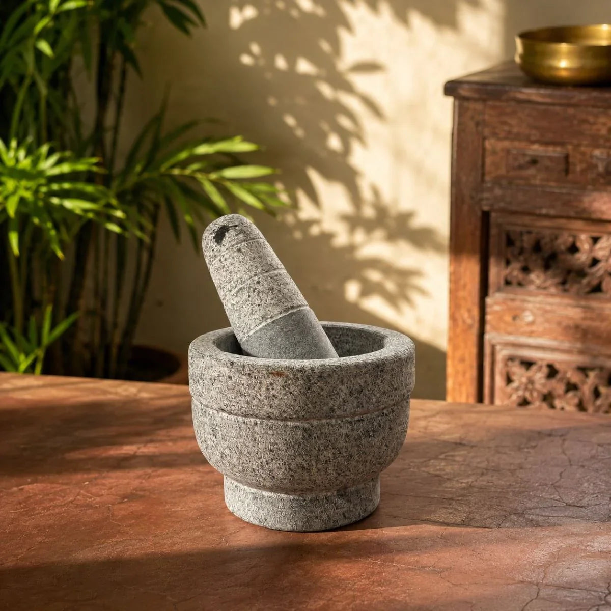 Granite Mortar & Pestle Side View. ZIshta Kitchen Accessories.