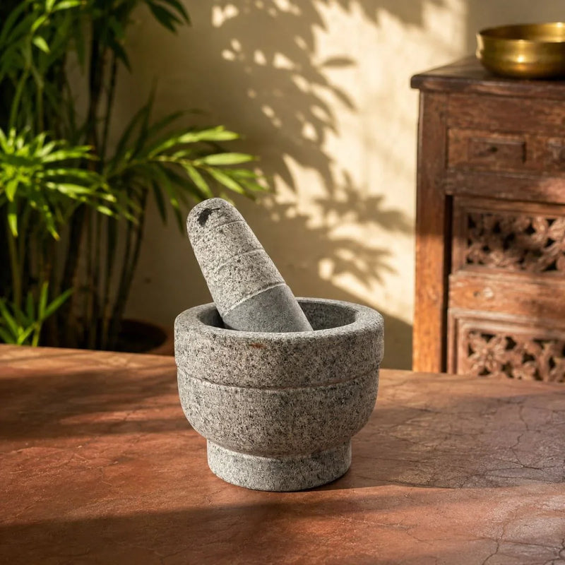 Granite Mortar & Pestle Side View. ZIshta Kitchen Accessories.