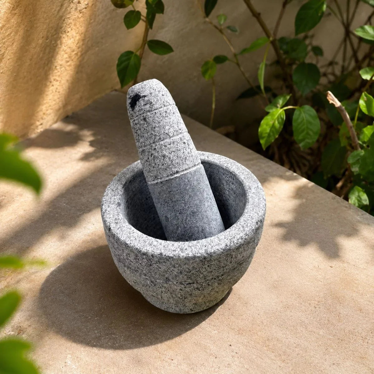 Granite Mortar & Pestle Top View. ZIshta Kitchen Accessories.