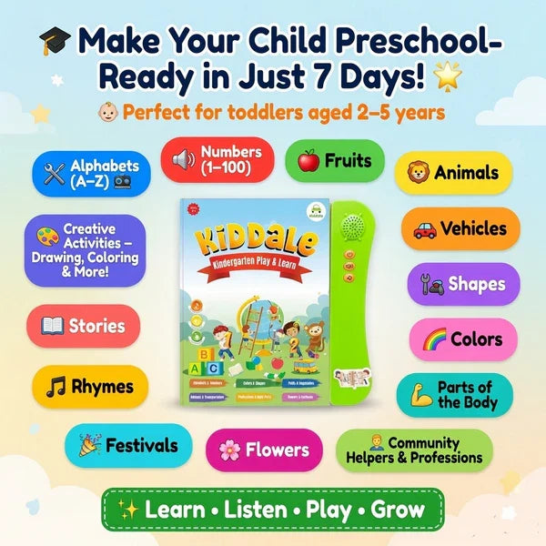 Kiddale Touch & Talk Sound Book — ABC, 123, Rhymes & Stories in One Interactive Adventure (1-4 Yrs)