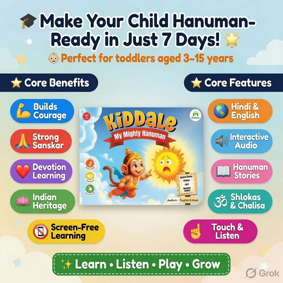 Hanuman Musical Story Book (3–15 Yrs) | Hindi & English Audio | Stories + Shlokas + Chalisa | Teach Courage, Devotion & Sanskar to Kids