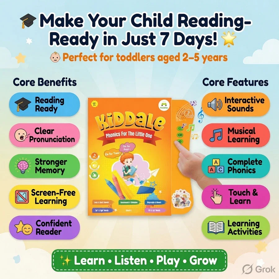 Kiddale Musical Phonics Book(2-6 years) | Interactive Talking Book for Early Reading, Pronunciation & Speech Development|Rhymes & Stories