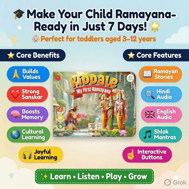 Ramayan Musical Story Book (3–12 Yrs) | Hindi & English Audio | Musical Story+ Shlok+Mantra for Kids| Teach Sanskar & Values to Kids