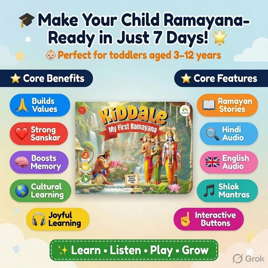 Ramayan Musical Story Book (3–12 Yrs) | Hindi & English Audio | Musical Story+ Shlok+Mantra for Kids| Teach Sanskar & Values to Kids