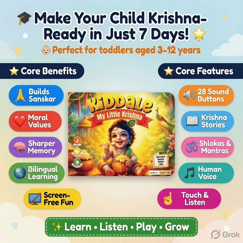 Krishna Musical Story Book for Kids (3–12 Years) |Hindi & English | Musical Story+ Shlok+Mantra for Kids