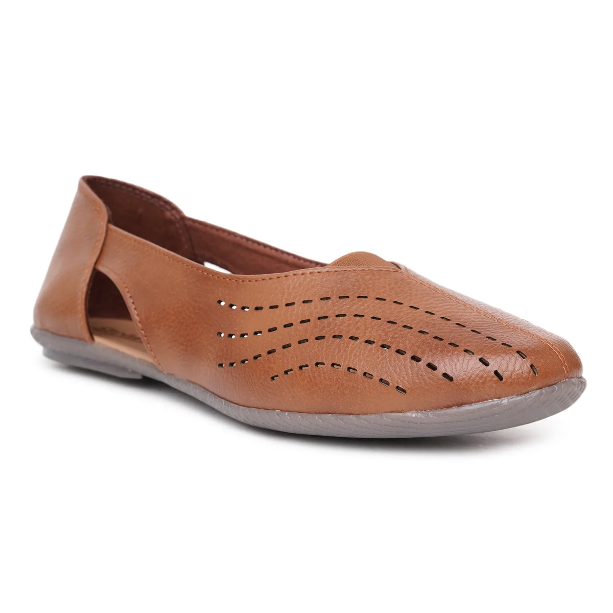 Stelway Tan Lasercut Ballet Flats-5