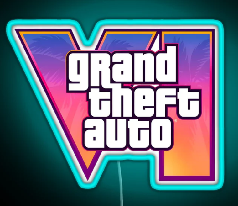 GTA VI Ice Blue Neon Sign – Grand Theft Auto 6 LED Neon Wall Art Ice Blue Glow