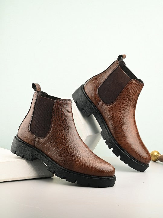 El Paso Women Textured Round Toe Chelsea Boots-4