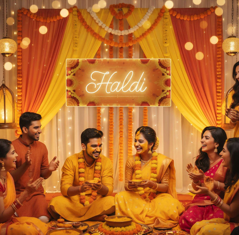 Haldi Ceremony Neon Sign – Vibrant LED Backdrop for Wedding Celebrations Neonsignsindia