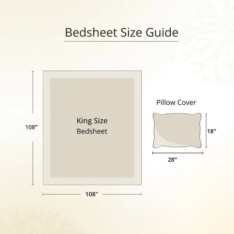 Hand Printed Cotton Bedsheet Set with 2 Pillow Covers in Peach and Off White | King Size 108 x 108 Inches