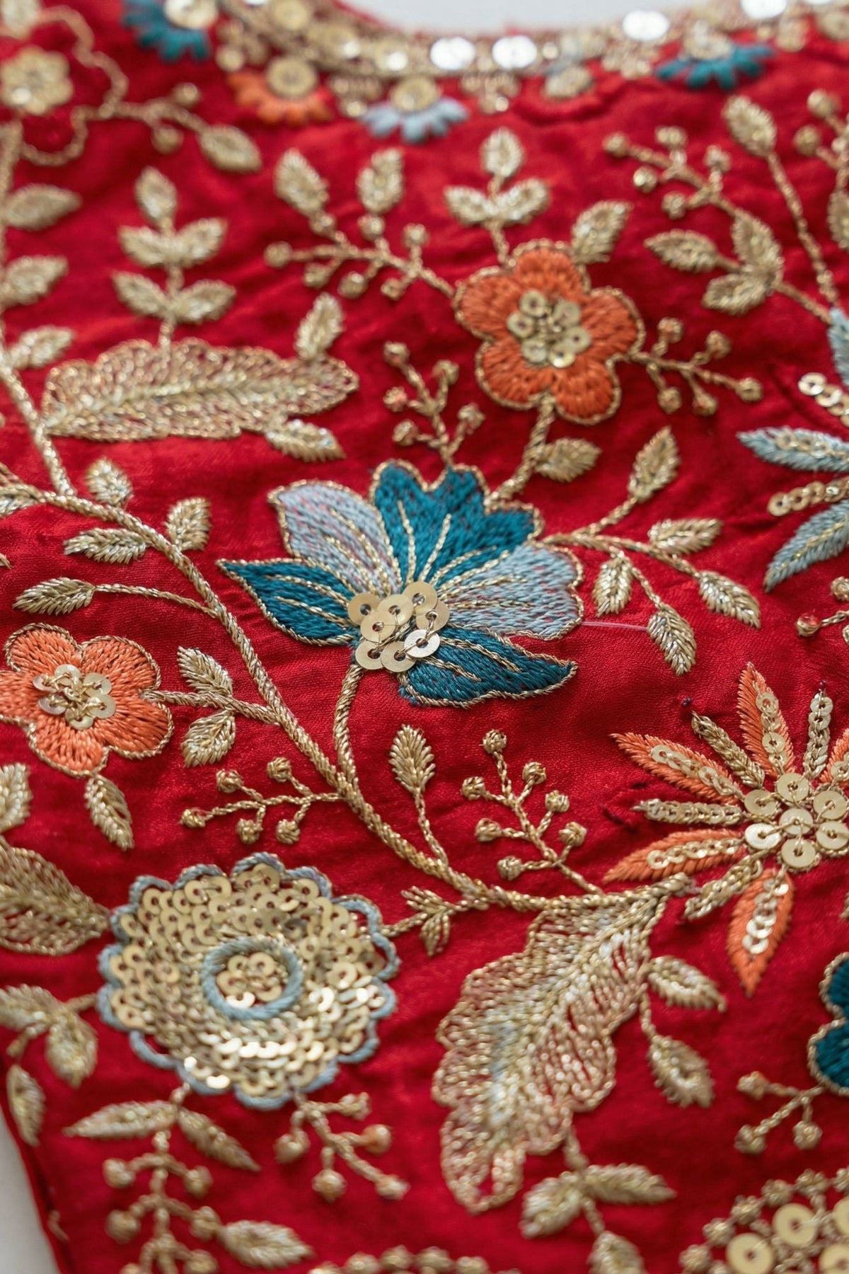 Red Embroidered Lehenga Choli Set with Net Dupatta For Girls